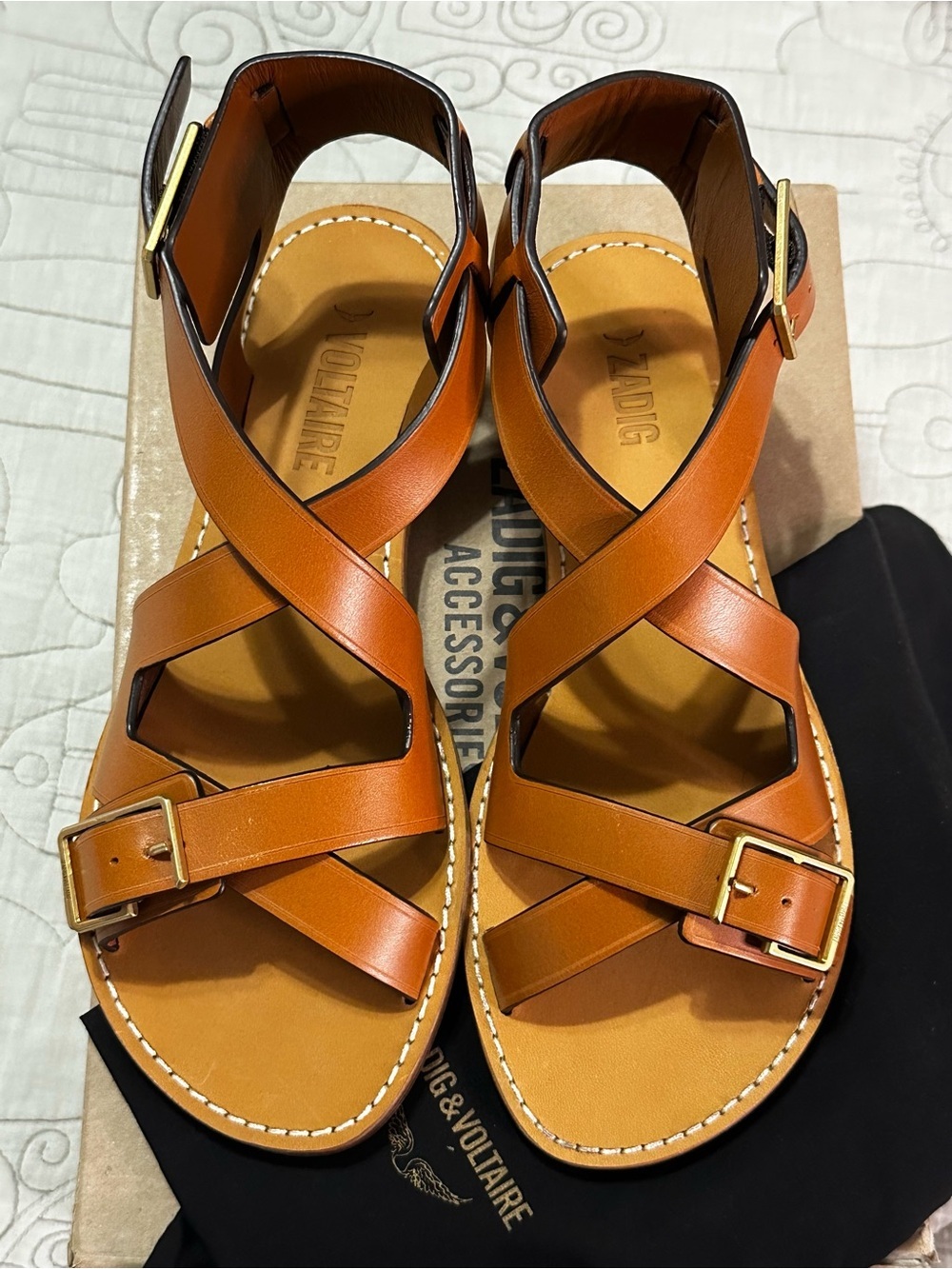 Zadig & Voltaire Cecilia Caprese Tawny Leather Sandals EU 37 / US 6 NWT Box